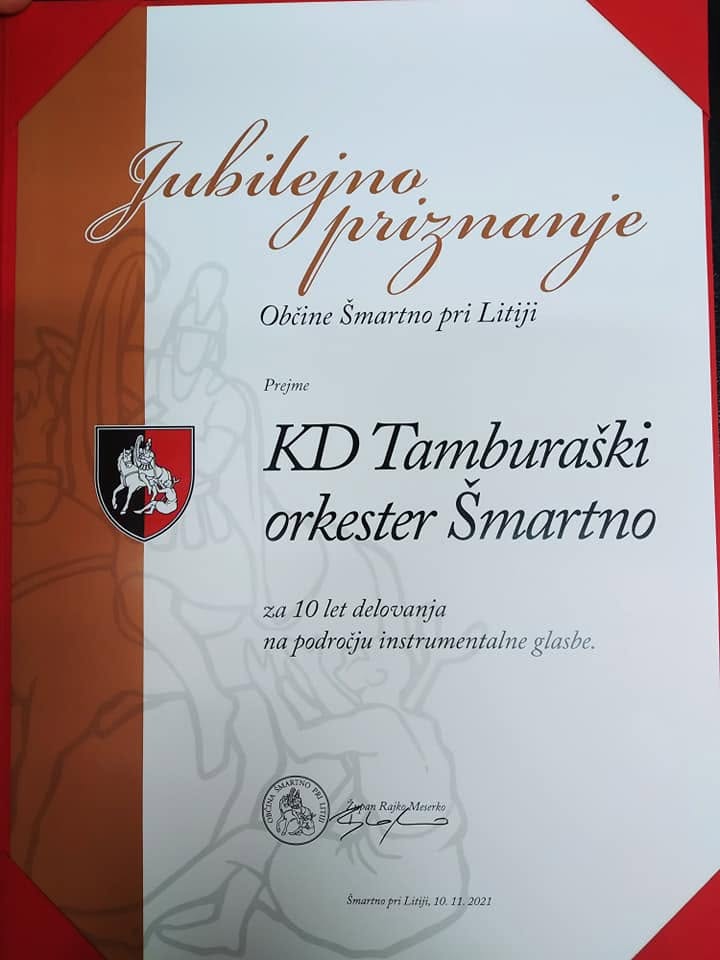 Tamburaši prejeli jubilejno občinsko priznanje